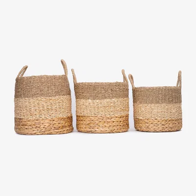 Wolf & Badger Two-Toned Round Basket- Set Of 3 One Size Sea & Grass