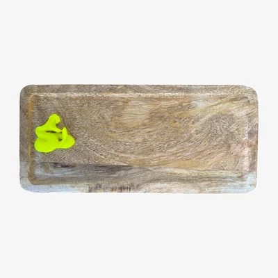 Wolf & Badger Wooden Tray Natural With Neon Yellow Snake Catchii