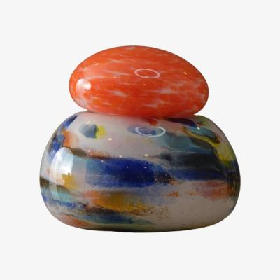 Wolf & Badger Yellow / Orange / Blue Agate-Inspired Glass Macaron Sculpture – Multicolored Artistic Decor | Anatoliacraft