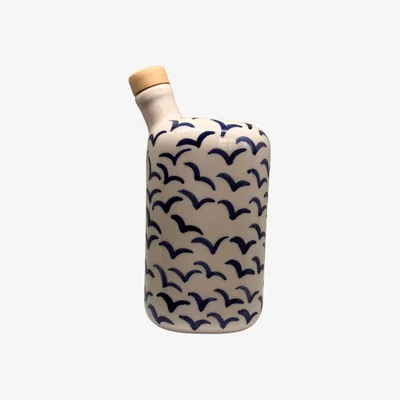 Wolf & Badger White / Blue Artisan Crafted Ceramic Bird Bottle And Vessels Black and Wild