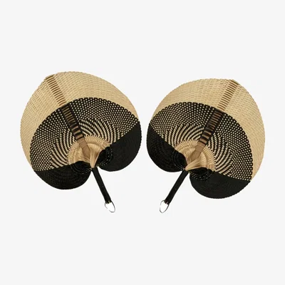 Wolf & Badger Black / Neutrals Irving Straw Handwoven Fan In Black Multi - Set Of Two One Size Pink Haley
