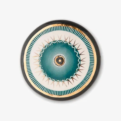 Wolf & Badger Gold / Green Handmade Gold Decorated Ceramic Evil Eye| Wall Hanging | Medium | Atelier Simi