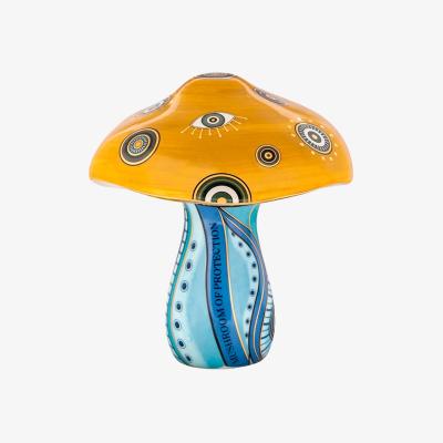 Wolf & Badger Yellow / Orange / Blue Ethereal Journey - Evil Eye Mushroom Statue | Karma and Luck