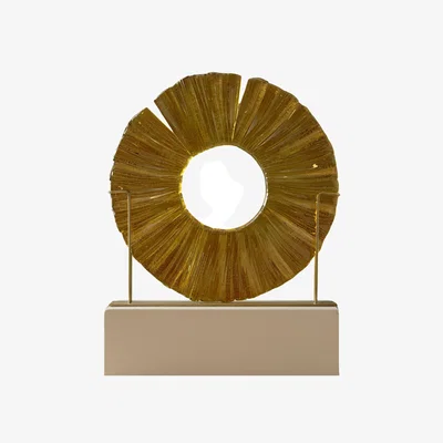 Wolf & Badger Gold / White Gold Glass Decorative Disc On Brass Stand - Large Modern Sculptural Home Ornament | Anatoliacraft