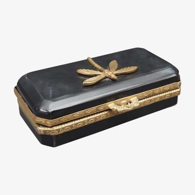Wolf & Badger Black Jewelry Box Vintage Dragonfly Brass Finish Catchii