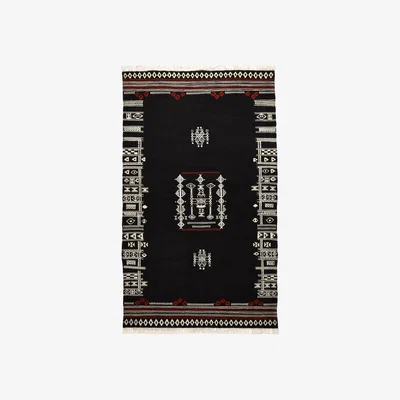 Wolf & Badger Black / Red / White Yarasa Cocoa Wool Kilim | Mindthegap