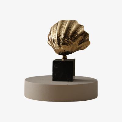 Wolf & Badger Gold Oyster Sculpture On Black Marble Base | Anatoliacraft