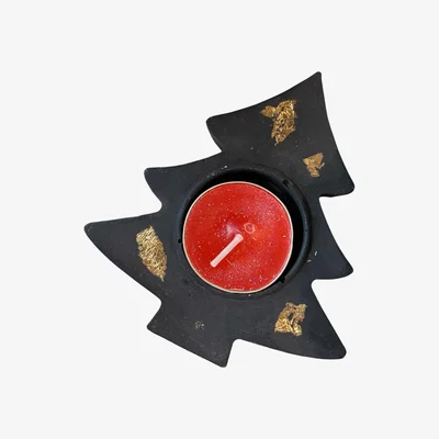 Wolf & Badger Large Xmas Tree Tealight Holder - Black And Gold By Shax