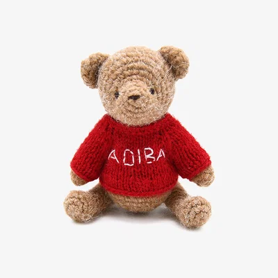 Wolf & Badger Neutrals / Red Adiba Hand Knitted Bear