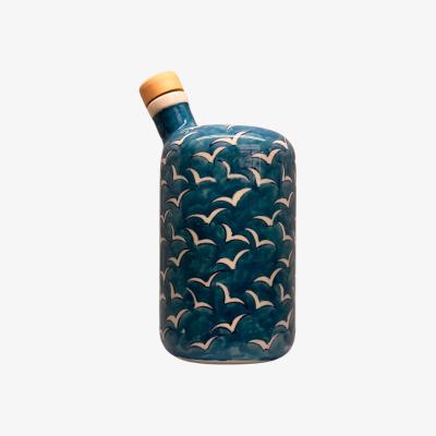Wolf & Badger Blue / White Artisan Crafted Ceramic White Birds Bottle And Vessel Black and Wild