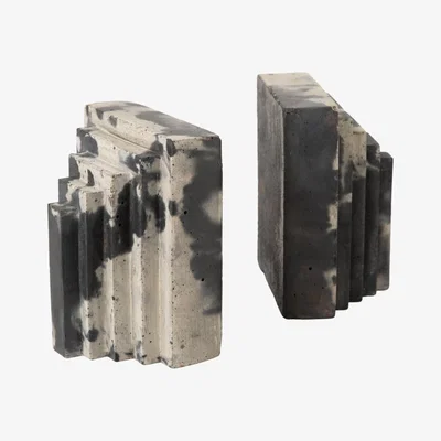 Wolf & Badger Black / White Concrete Book Ends - Black & White Smith & Goat