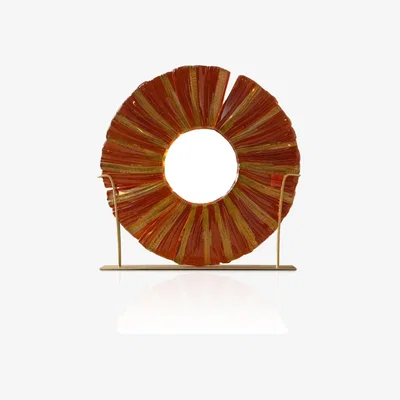 Wolf & Badger Red / Gold Hand-Blown Glass Disc Decor – Fiery Red & Gold Accent Piece | Anatoliacraft
