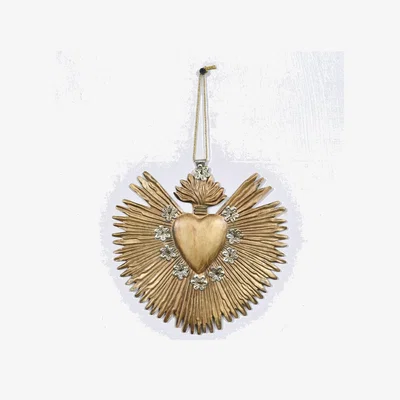 Wolf & Badger Gold / Silver Large Antique Gold Milagro Heart | Lila Rasa