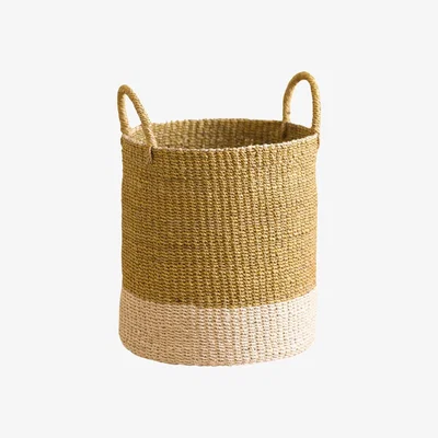 Wolf & Badger Neutrals Mustard Floor Basket With Handle - Natural Baskets Likhâ