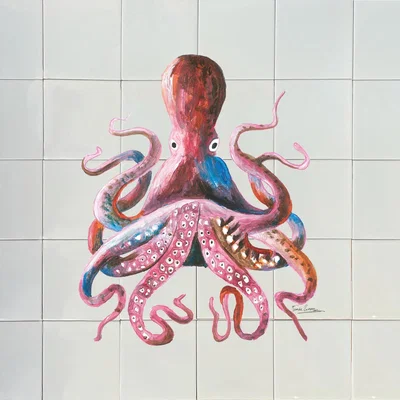 Wolf & Badger White / Pink / Purple Backsplash Tiles Octopus Catchii
