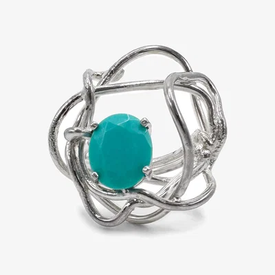 Wolf & Badger Women's Green / Blue / Silver Sculpture Ring - Sterling Silver, Natural Turquoise | Gillian Trask