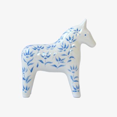 Wolf & Badger Blue / White Hand Painted Swedish Horse Figurine | Rosanna Corfe
