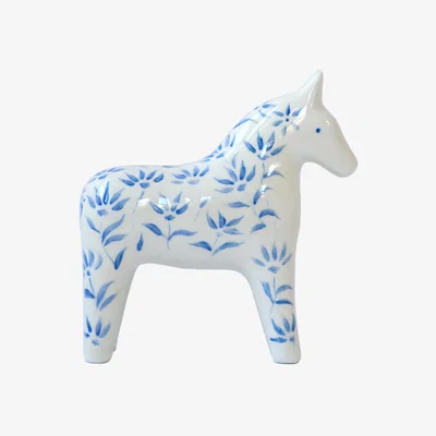 Wolf & Badger Blue / White Hand Painted Swedish Horse Figurine | Rosanna Corfe