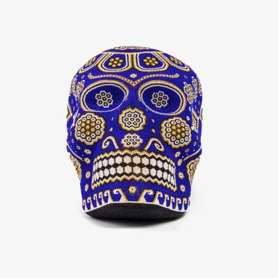 Wolf & Badger Skull Statue Decor - Royal Blue/Pearl White/Black/Gold One Size Kuu