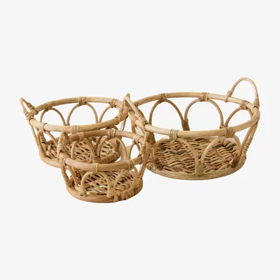 Wolf & Badger Neutrals Rattan Fruit Basket - Wicker Table Basket Set Of Three Likhâ