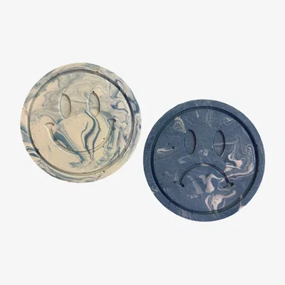 Wolf & Badger Blue Happy & Sad Coaster Pair | By Shax