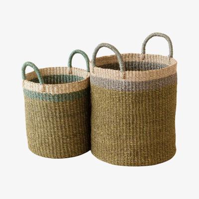 Wolf & Badger Green / Grey Olive Baskets With Handle Set Of Two - Natural Baskets Likhâ