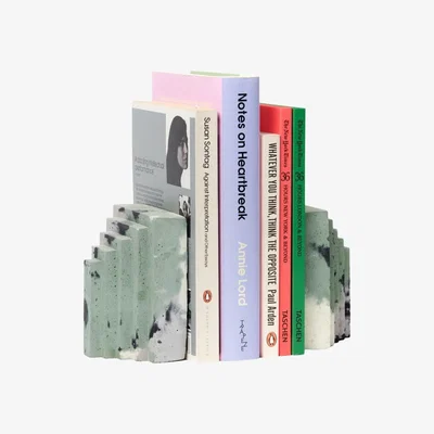 Wolf & Badger Green / Black / Pink Concrete Book Ends - Green And Lilac Smith & Goat