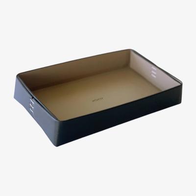 Wolf & Badger Vegan Olive Leather Tray Black Small Mianqa