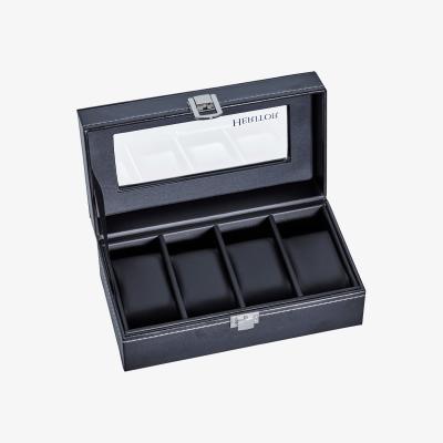 Wolf & Badger Black Genuine Leather Four-Watch Storage Box Heritor Automatic