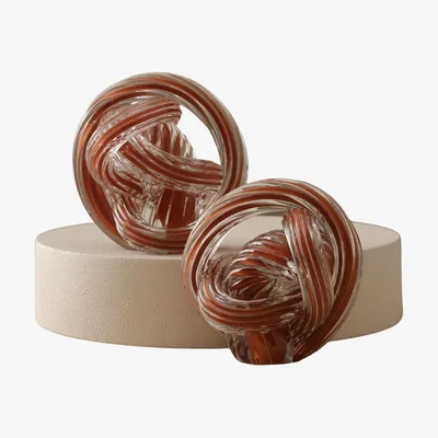 Wolf & Badger Hand-Blown Glass Knot Sculpture Set - Dual Earthy Brown Accents -& Two Pieces | Anatoliacraft