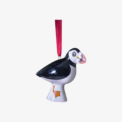 Wolf & Badger Black / White Puffin Hanging Decoration Hannah Turner