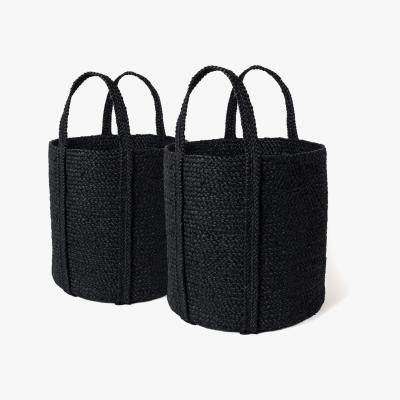 Wolf & Badger Kata Basket With Handle In Black - Set Of 2 Korissa