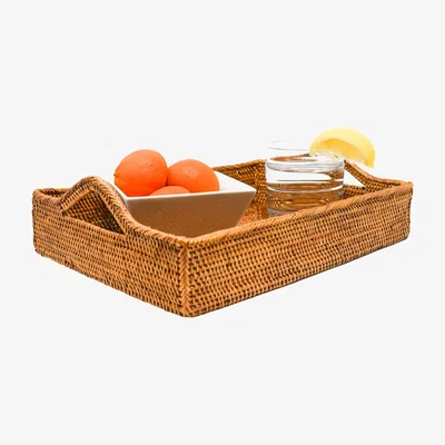 Wolf & Badger Brown Rattan Tray With Handles Poppy + Sage