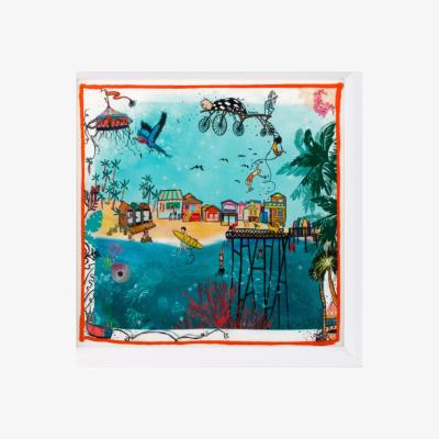 Wolf & Badger Hawaii Beach Life Framed Silk Scarf - Multicolour Un Poco