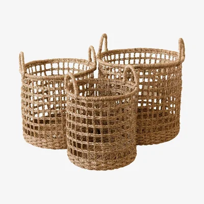 Wolf & Badger Neutrals Open Weave Baskets With Handle, Set Of Three - Storage Baskets Likhâ