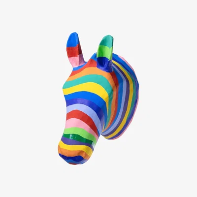 Wolf & Badger Paper Mache Rainbow Zebra Head Caribbean Craft