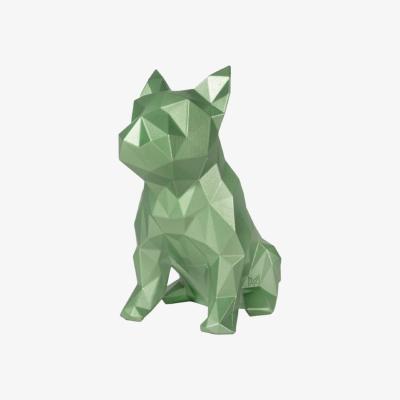 Wolf & Badger French Bulldog Geometric Sculpture - Frank In Metallic Green Marokka Design