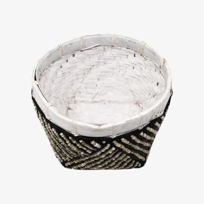 Wolf & Badger Bamboo Trinket Basket Natural & Black Stripe | Poppy + Sage