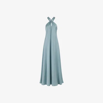 Wolf & Badger Women's Soft Sculpture Series – Satin Halterneck Midi Dress Ice Blue | One Size | Belsize25