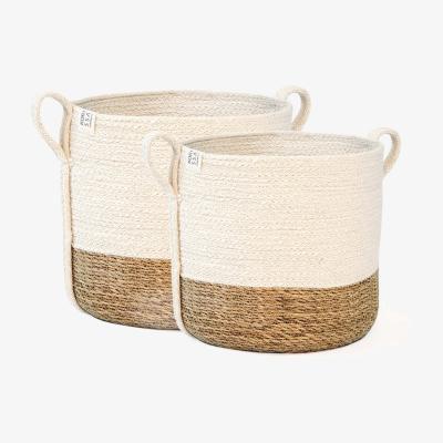 Wolf & Badger White Savar Basket With Side Handle - Set Of 2 Korissa