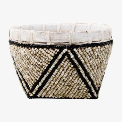 Wolf & Badger Neutrals Bamboo Trinket Basket Natural With Black Trim Poppy + Sage
