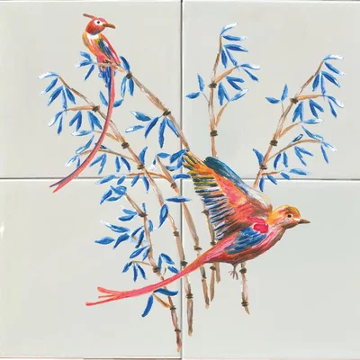 Wolf & Badger Tile Panel Bamboo And Singing Birds Catchii