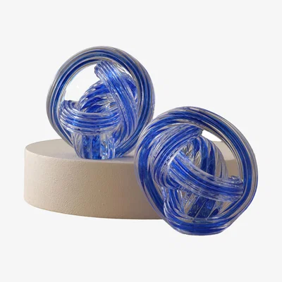 Wolf & Badger Hand-Blown Glass Knot Sculpture Set - Ocean Blue Accent Duo | Anatoliacraft