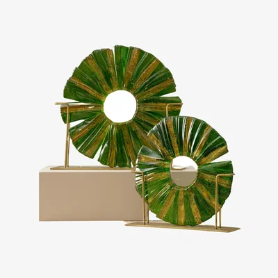 Wolf & Badger Green Glass Decorative Disc Set Duo - Nature-Inspired Sculptural Décor | Anatoliacraft