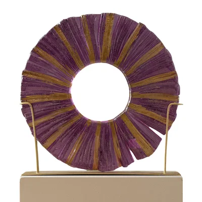 Wolf & Badger Pink / Purple Purple Glass Decorative Disc On Brass Stand - Large Artistic Ornament For Unique Interiors | Anatoliacraft