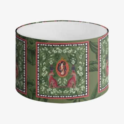 Wolf & Badger Green Mishcka Spring Drum Soft Velvet Lampshade Ceiling Lamp Myrtle & Mary