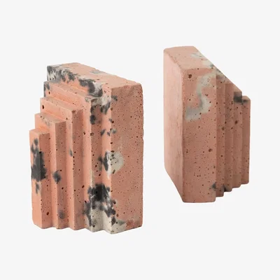 Wolf & Badger Rose Gold Concrete Book Ends - Blush Pink, Charcoal & White Smith & Goat