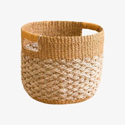 Wolf & Badger Golden Brown Patterned Round Floor Basket - Storage Bins Likhâ