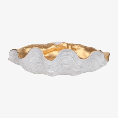 Wolf & Badger Large White & Gold Clam Shell Display Dish Rockett St George