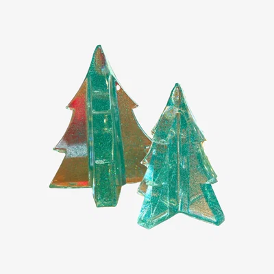Wolf & Badger Green Sparkly Christmas Tree Pair - Teal By Shax